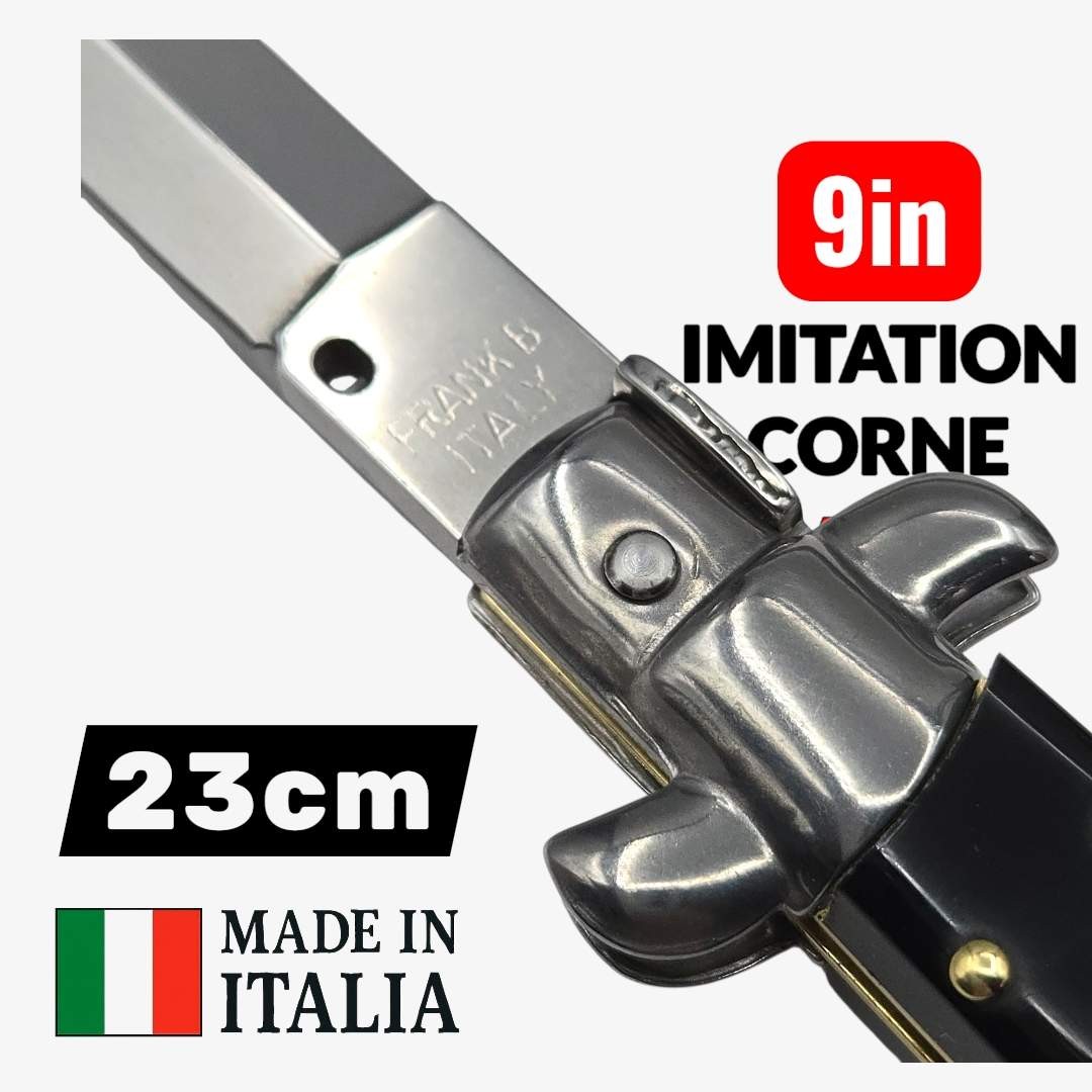 Couteau Cran d arrêt stiletto Beltrame dague noire imitation corne 23cm