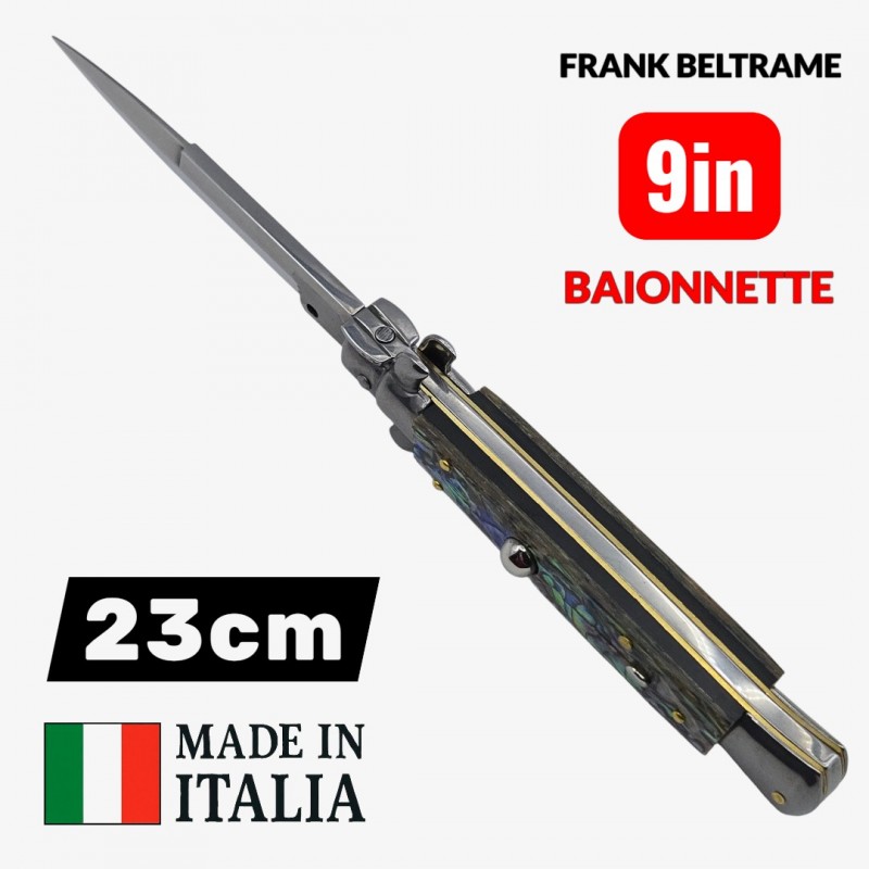 couteau automatique Frank Beltrame lame baïonnette 23cm en abalone