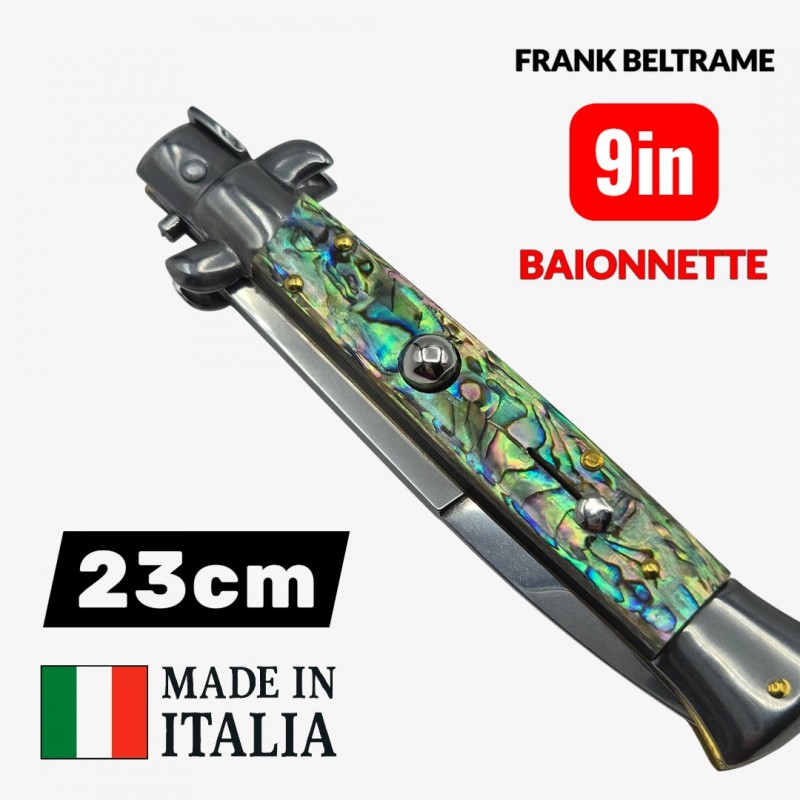 couteau automatique Frank Beltrame lame baïonnette 23cm en abalone
