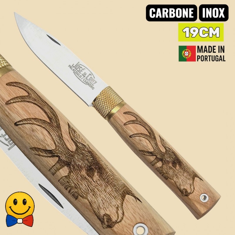 Couteau Jose Da Cruz tête cerf frene inox ou carbone 19cm