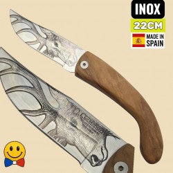 Couteau Cudeman tête cerf olivier inox 2 clous