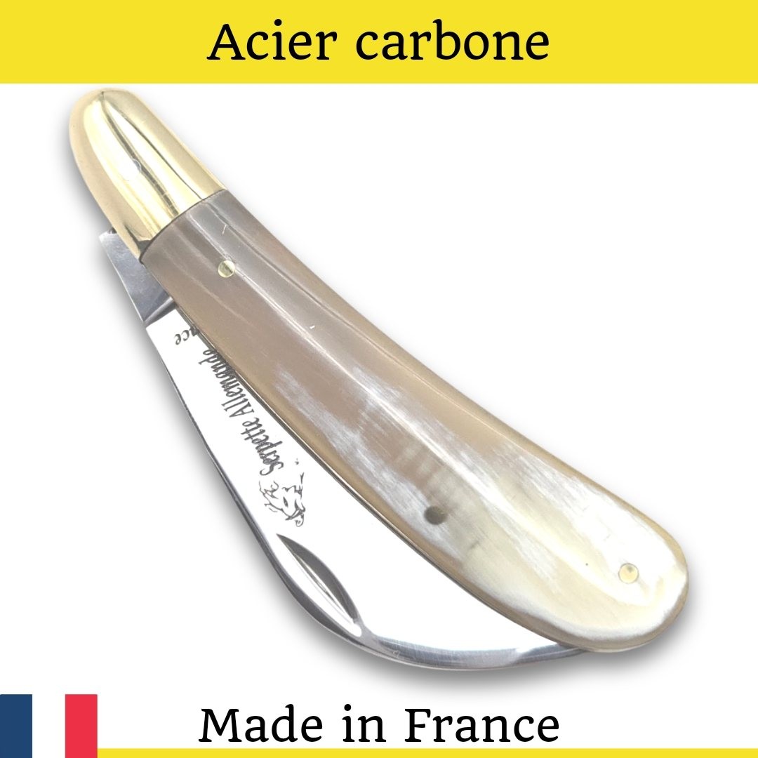 Couteau serpette Chevalieras corne claire lame carbone 16.5cm