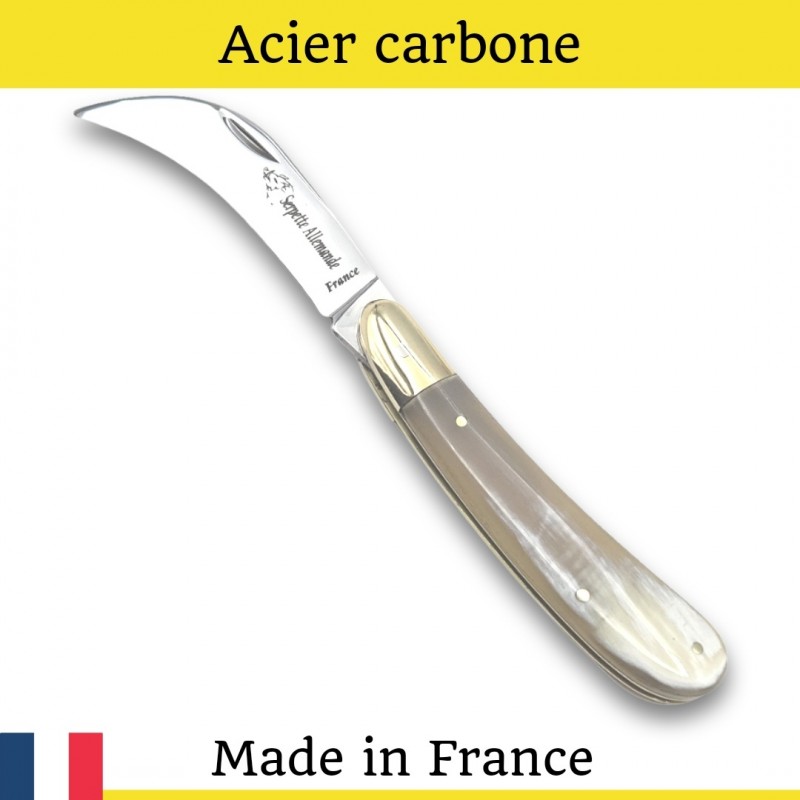 Couteau serpette Chevalieras corne claire lame carbone 16.5cm