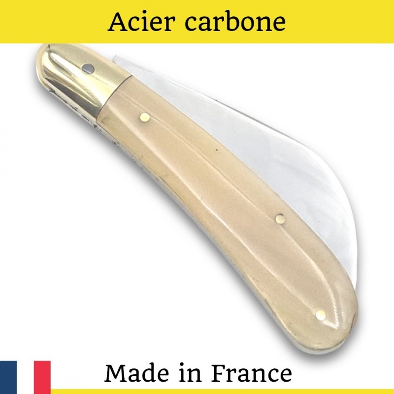 Couteau serpette Chevalieras corne claire lame carbone 16.5cm