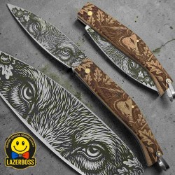 Couteau de Berger 22 cm Manche Bois - Gravure Sanglier - LazerBoss