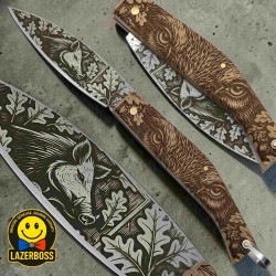 Couteau de Berger 22 cm Manche Bois - Gravure Sanglier - LazerBoss