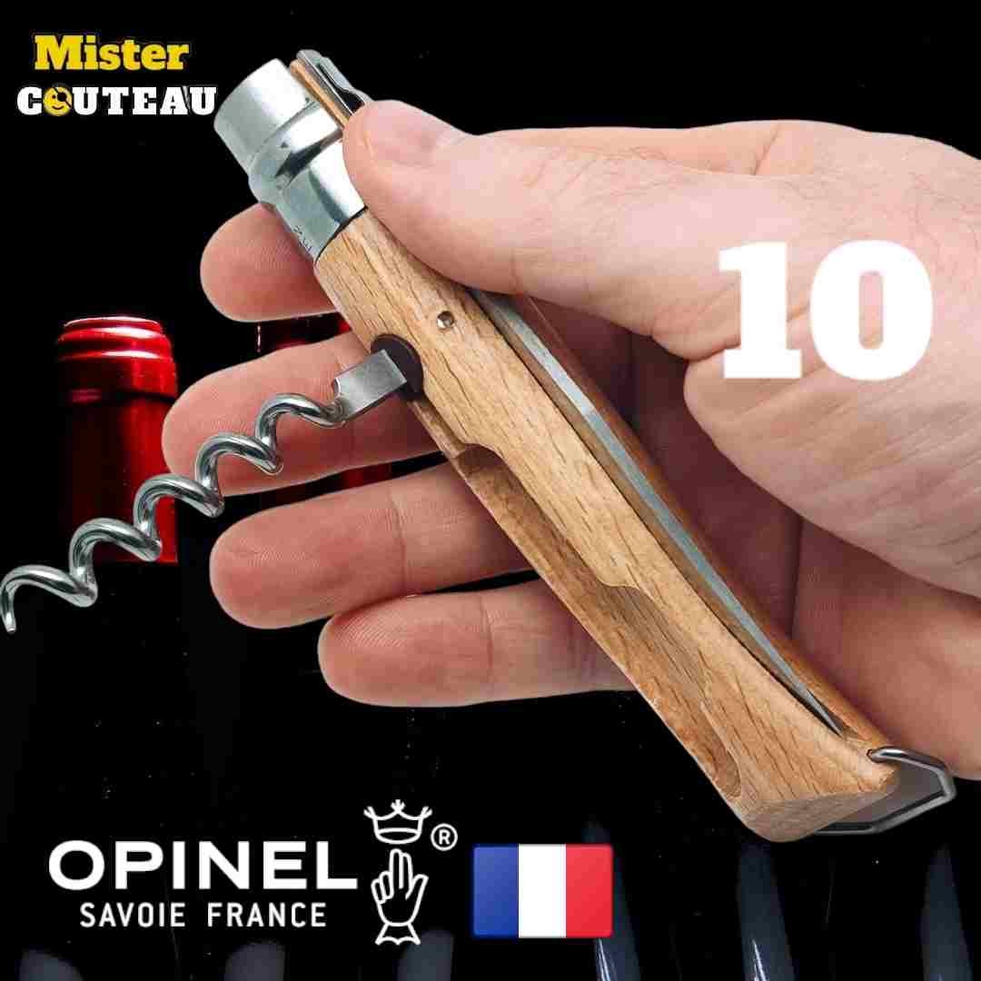 Couteau OPINEL 10 tire-bouchon décapsuleur hetre inox 23cm