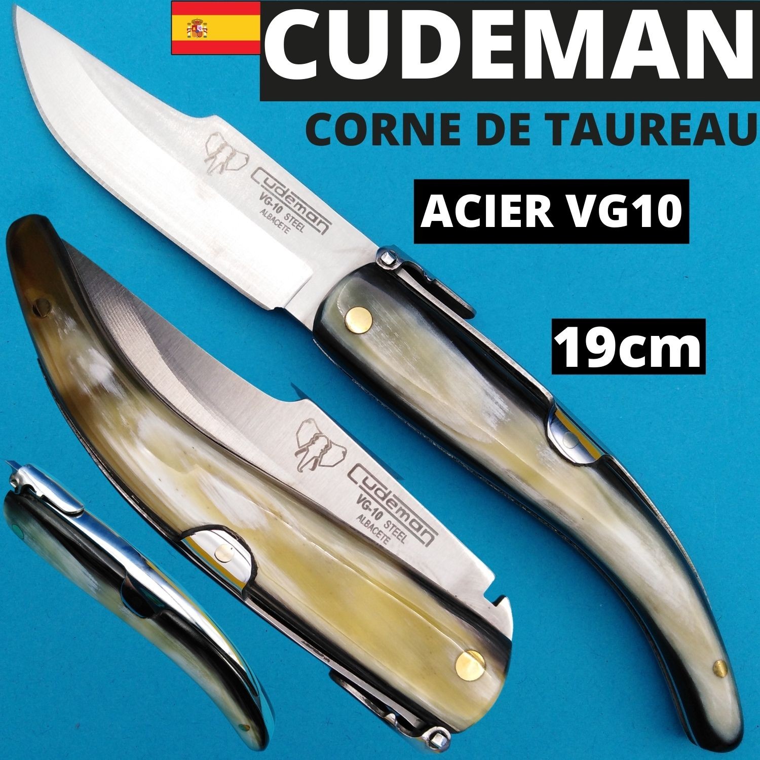 Couteau navaja Cudeman corne de taureau VG10 à palanquille