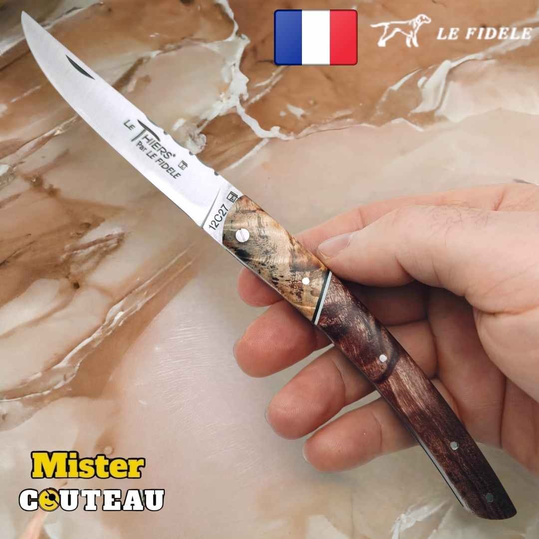 Couteau Thiers par Le Fidèle frene peuplier en bois précieux bi matière modèle 8