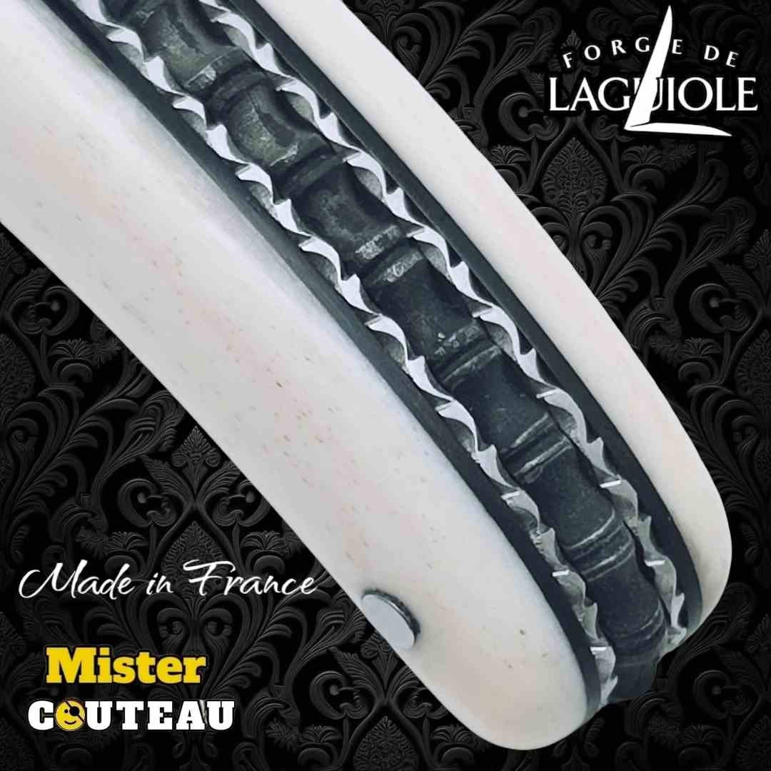 Couteau Forge Laguiole Custom tête de mort Rambaud bandana manche os