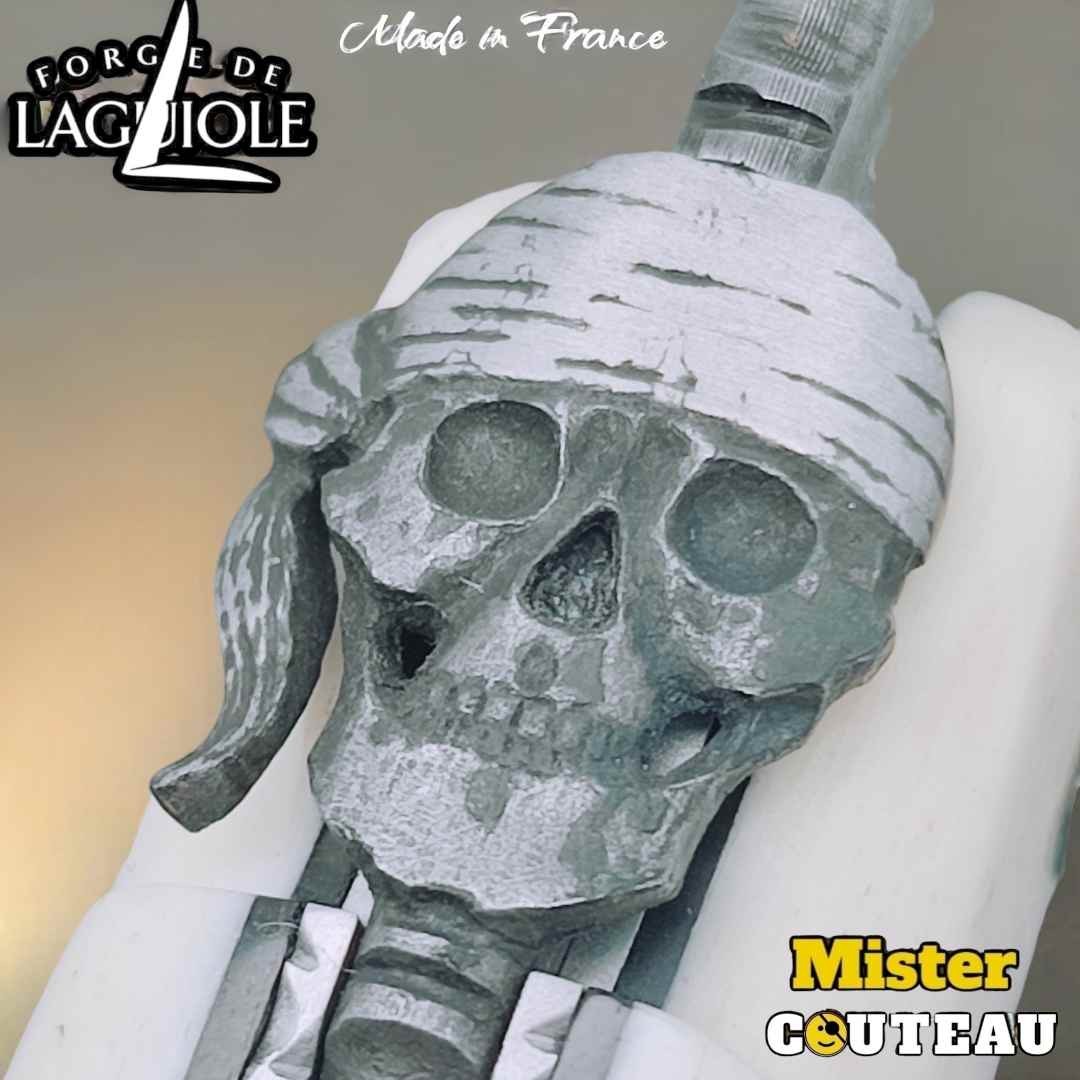 Couteau Forge Laguiole Custom tête de mort Rambaud bandana manche os