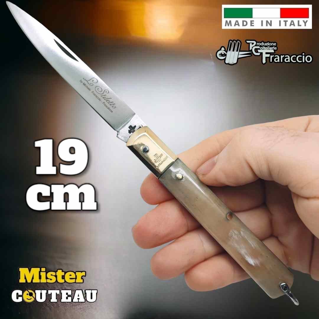 Couteau Fraraccio Stiletto corne mitre laiton 19 cm