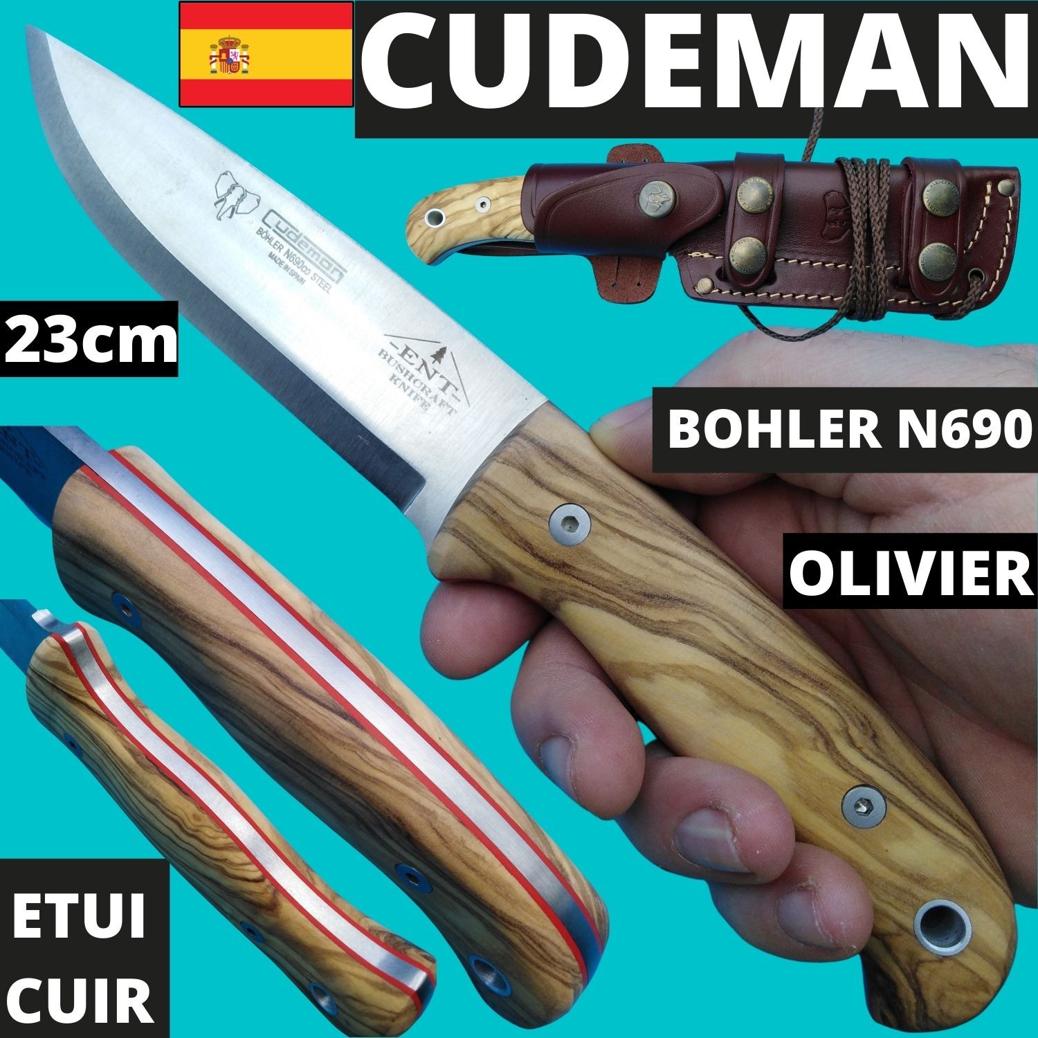 Couteau chasse bushcraft Cudema mod.ORL 23cm