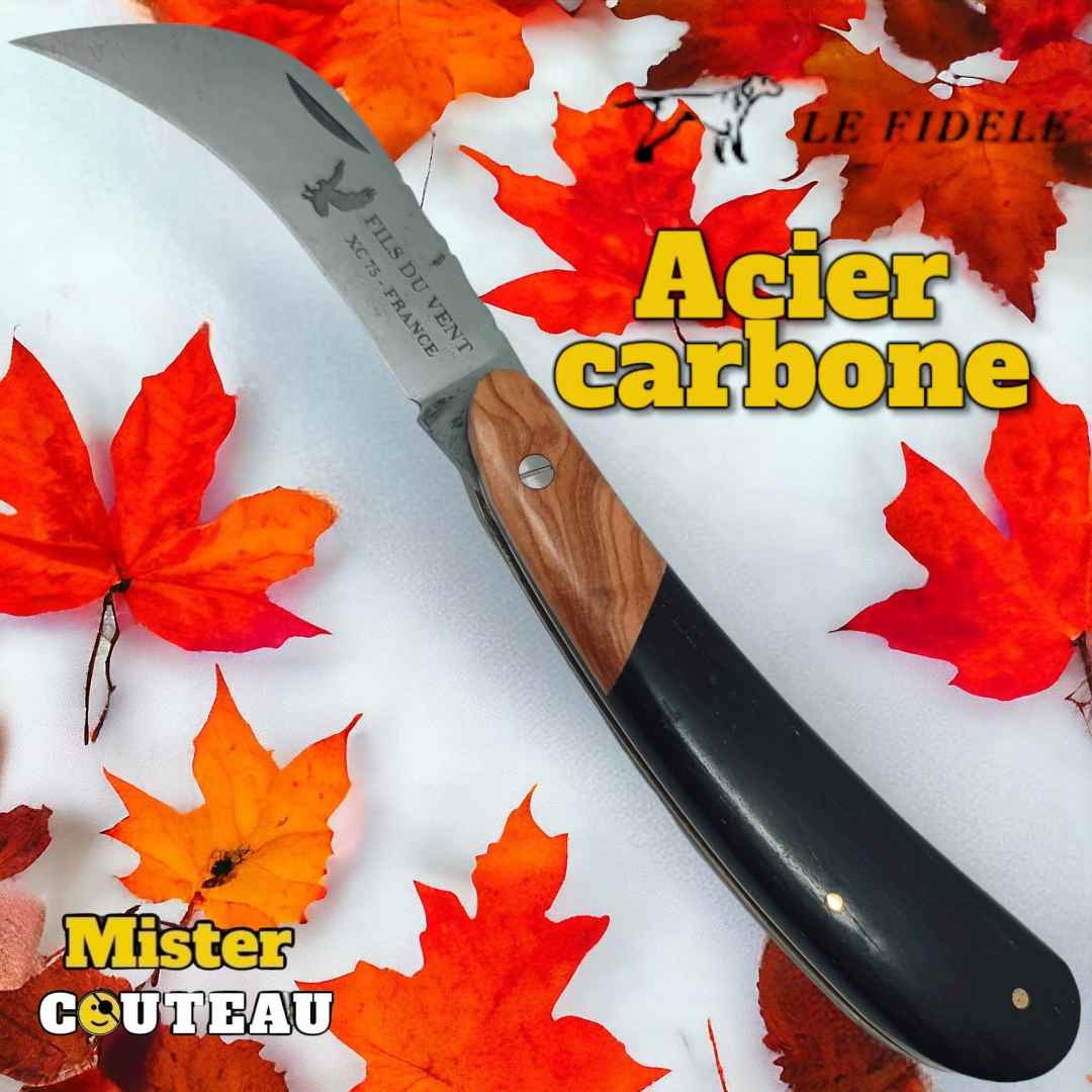 Couteau serpette Le Fidèle olivier / Ébène lame acier carbone