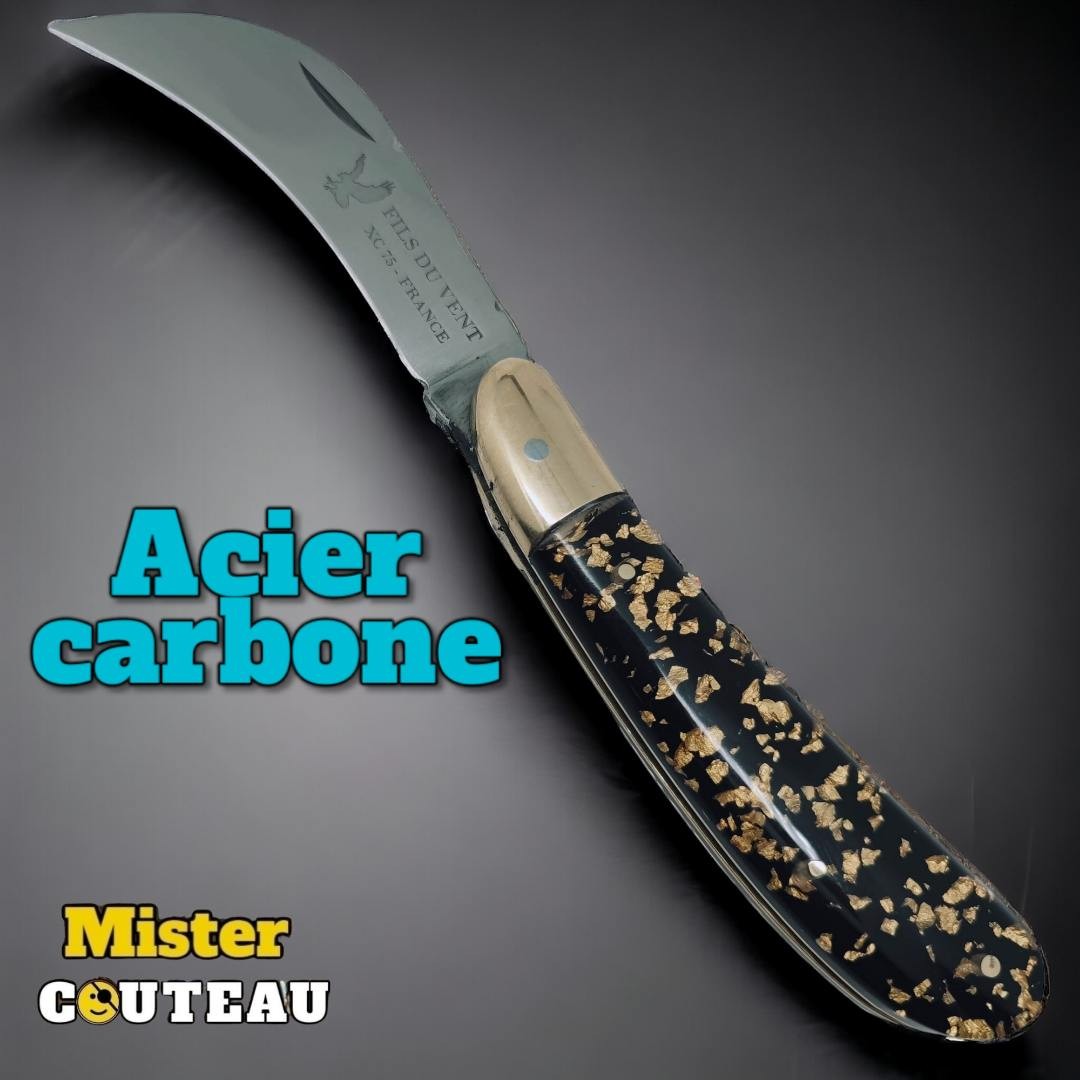 Couteau serpette feuille d'or lame acier carbone Thiers