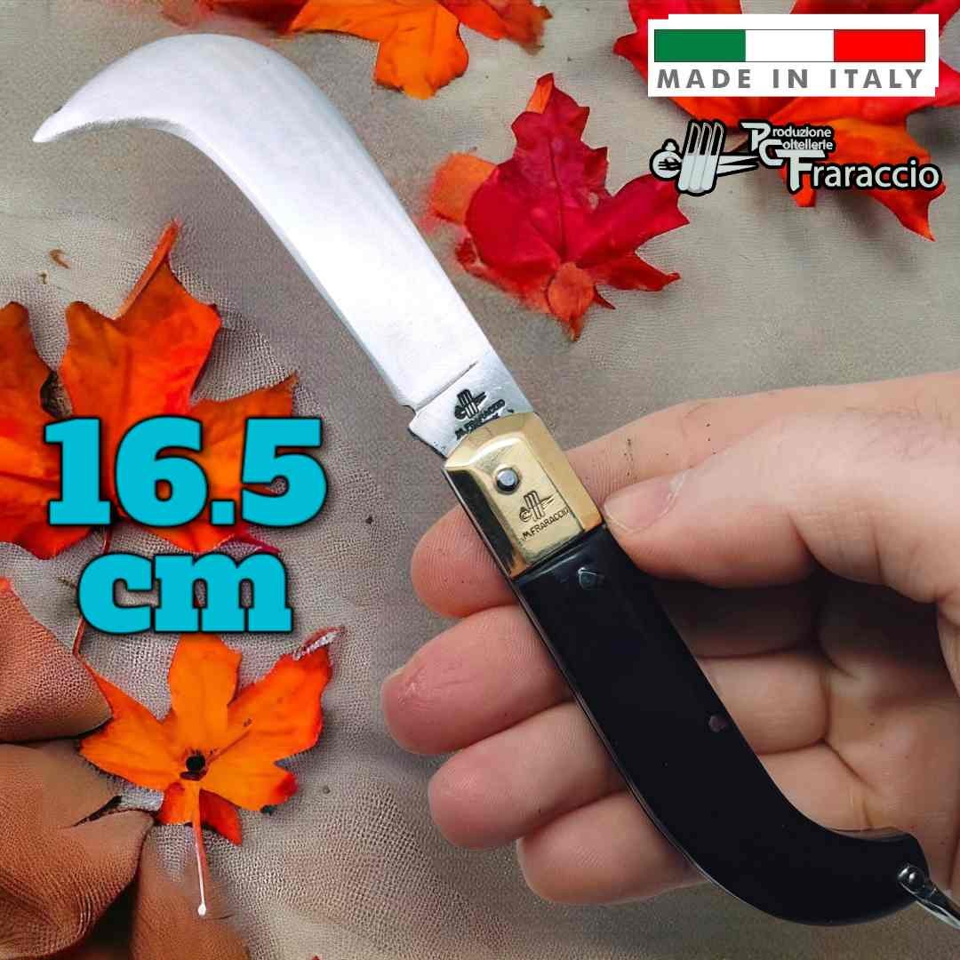 Couteau Fraraccio serpette roncola Italie ABS noir mitre laiton 16.5cm