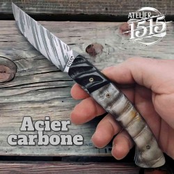 Couteau atelier 1515 manu Laplace impala mouflon lame carbone eau forte
