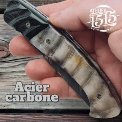 Couteau atelier 1515 manu Laplace impala mouflon lame carbone eau forte