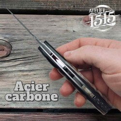 Couteau atelier 1515 manu Laplace impala mouflon lame carbone eau forte