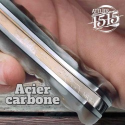 Couteau atelier 1515 manu Laplace impala mouflon lame carbone eau forte