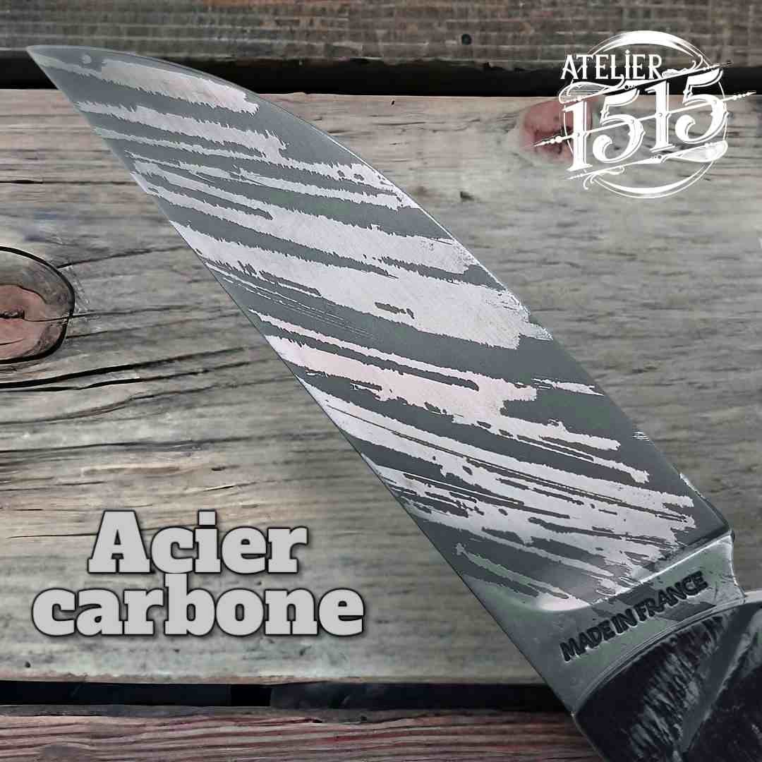 Couteau atelier 1515 manu Laplace impala mouflon lame carbone eau forte