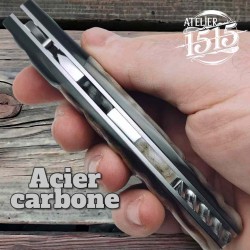 Couteau atelier 1515 manu Laplace impala mouflon lame carbone eau forte