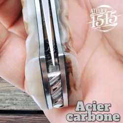 Couteau atelier 1515 manu Laplace impala mouflon lame carbone eau forte
