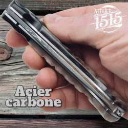 Couteau atelier 1515 manu Laplace impala mouflon lame carbone eau forte
