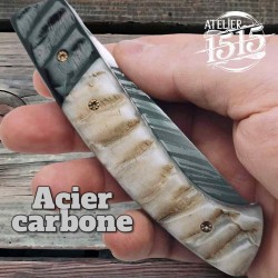 Couteau atelier 1515 manu Laplace impala mouflon lame carbone eau forte