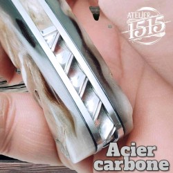 Couteau atelier 1515 manu Laplace impala mouflon lame carbone eau forte