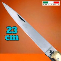 Couteau italien Fraraccio stiletto manche ABS noir mitre laiton 23 cm