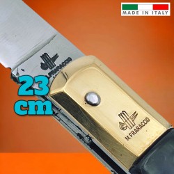 Couteau italien Fraraccio stiletto manche ABS noir mitre laiton 23 cm