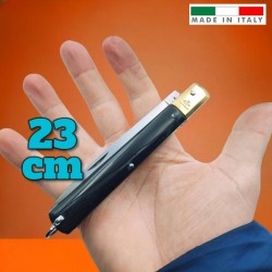 Couteau italien Fraraccio stiletto manche ABS noir mitre laiton 23 cm