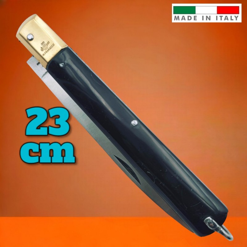 Couteau italien Fraraccio stiletto manche ABS noir mitre laiton 23 cm