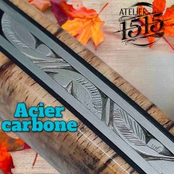 Couteau Atelier 1515 Manu Laplace hêtre échauffé lame carbone gravure eau forte