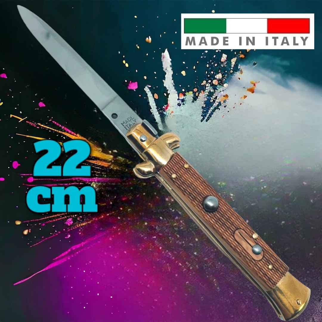 Couteau automatique italien cran d’arrêt bois olivier strié 22 cm