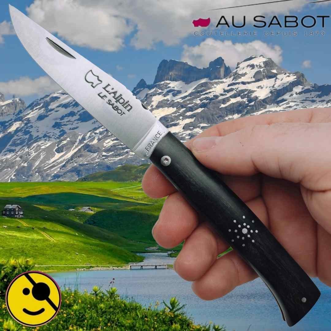 Couteau pliant Au Sabot l'Alpin esprit chalet piquetage flocon neige ébène