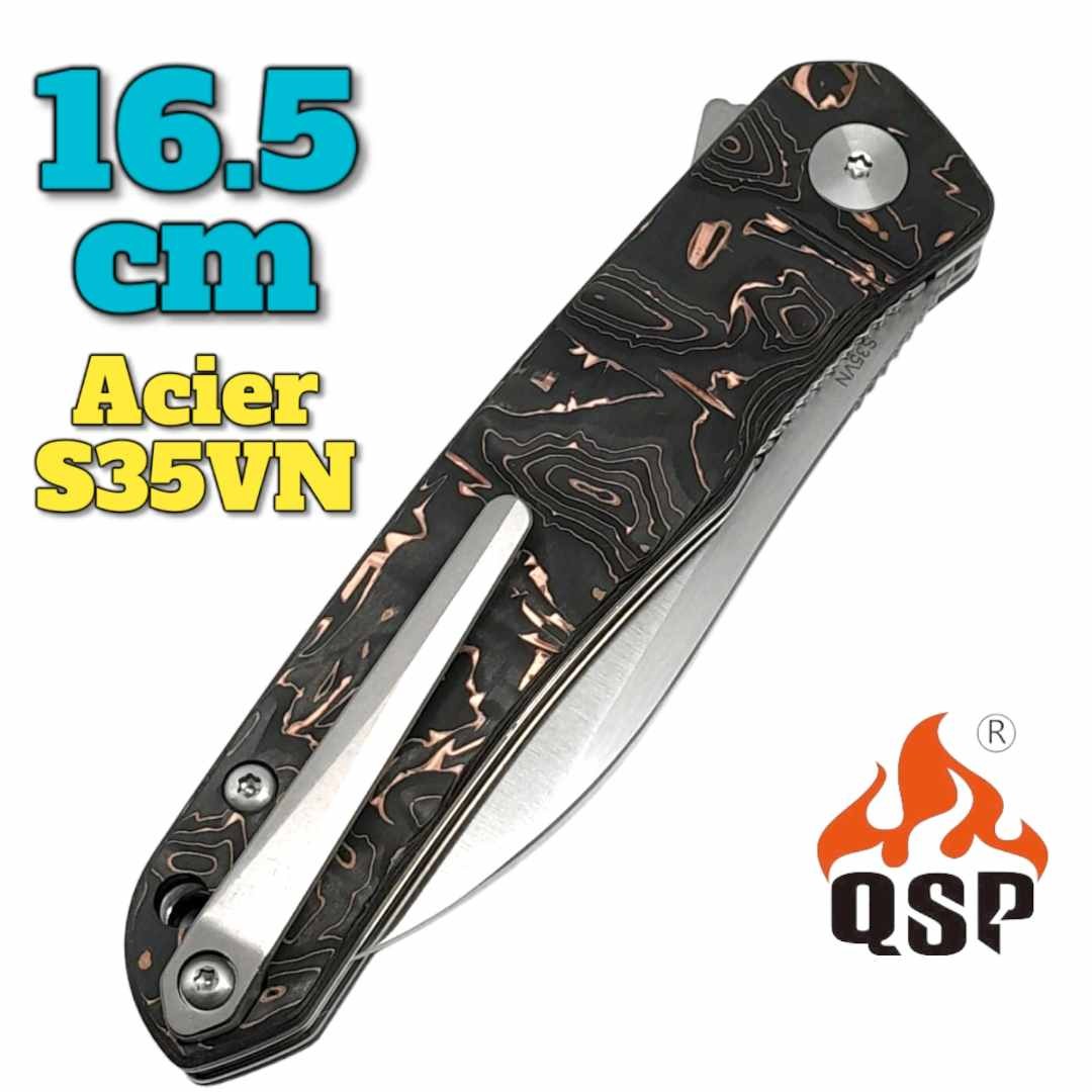 Couteau QSP Otter QS140B1 fibre de carbone cuivre 16.5