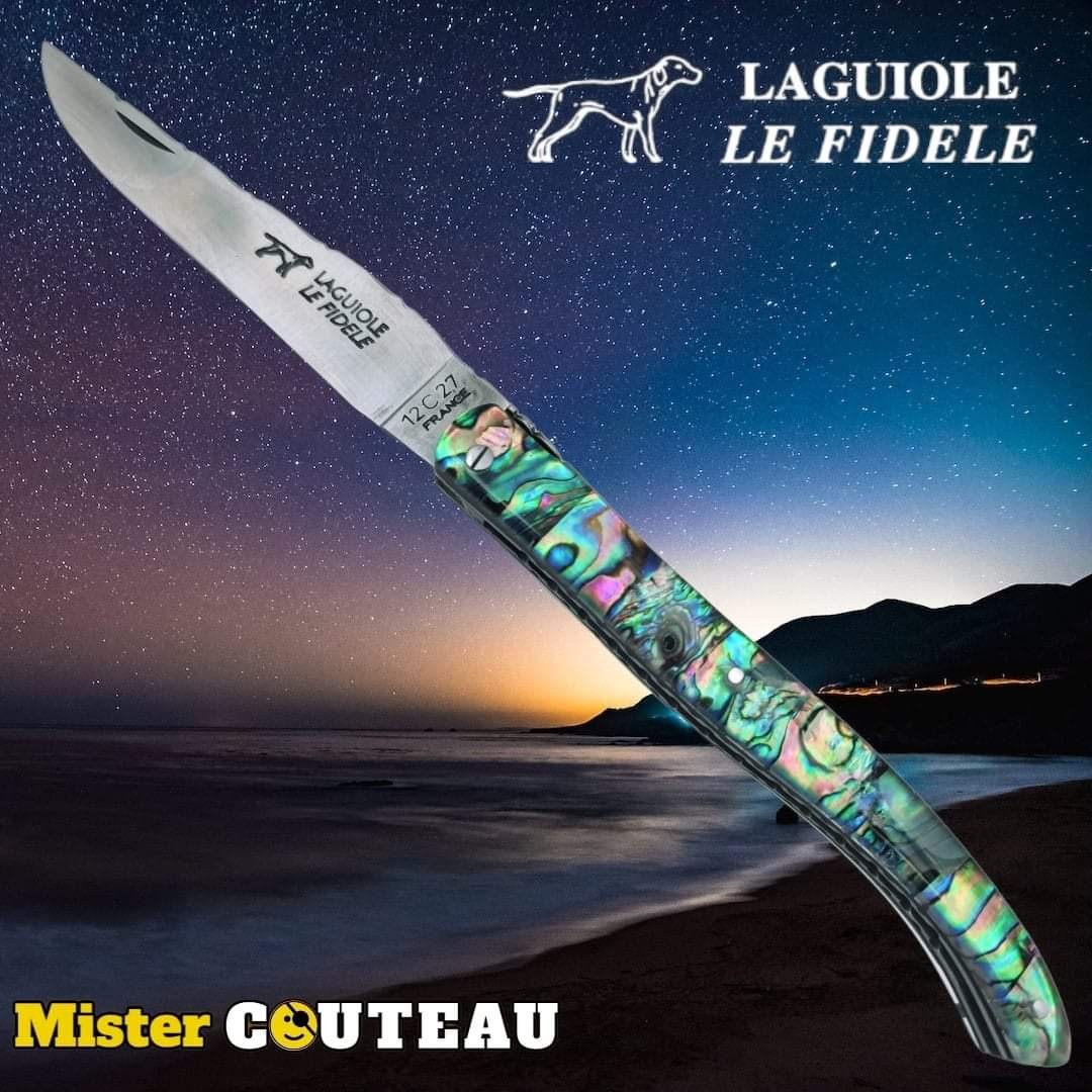 Couteau pliant Laguiole Le Fidèle mouche forgée feuille abalone