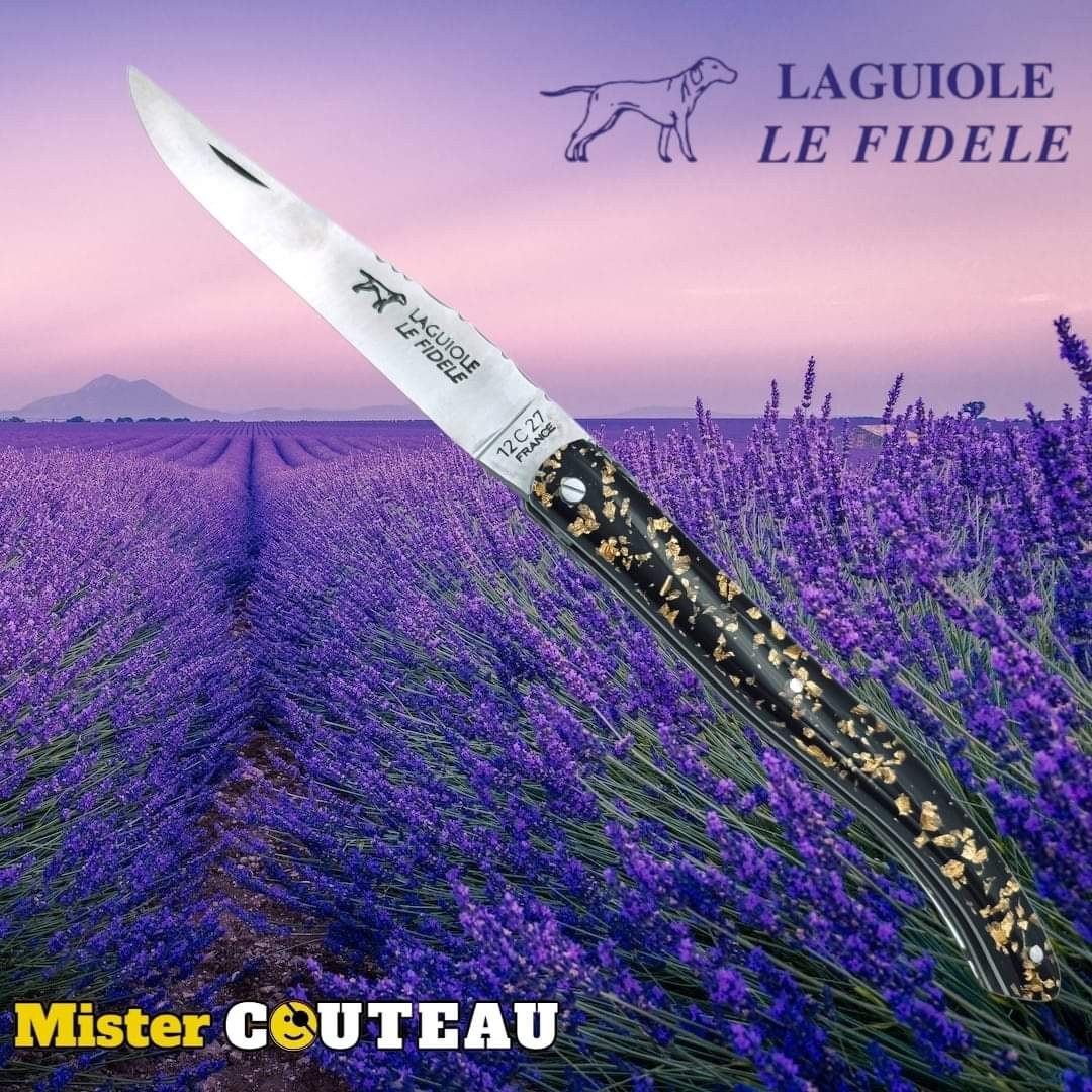 Couteau pliant Laguiole Le Fidèle mouche forgée feuille d'or