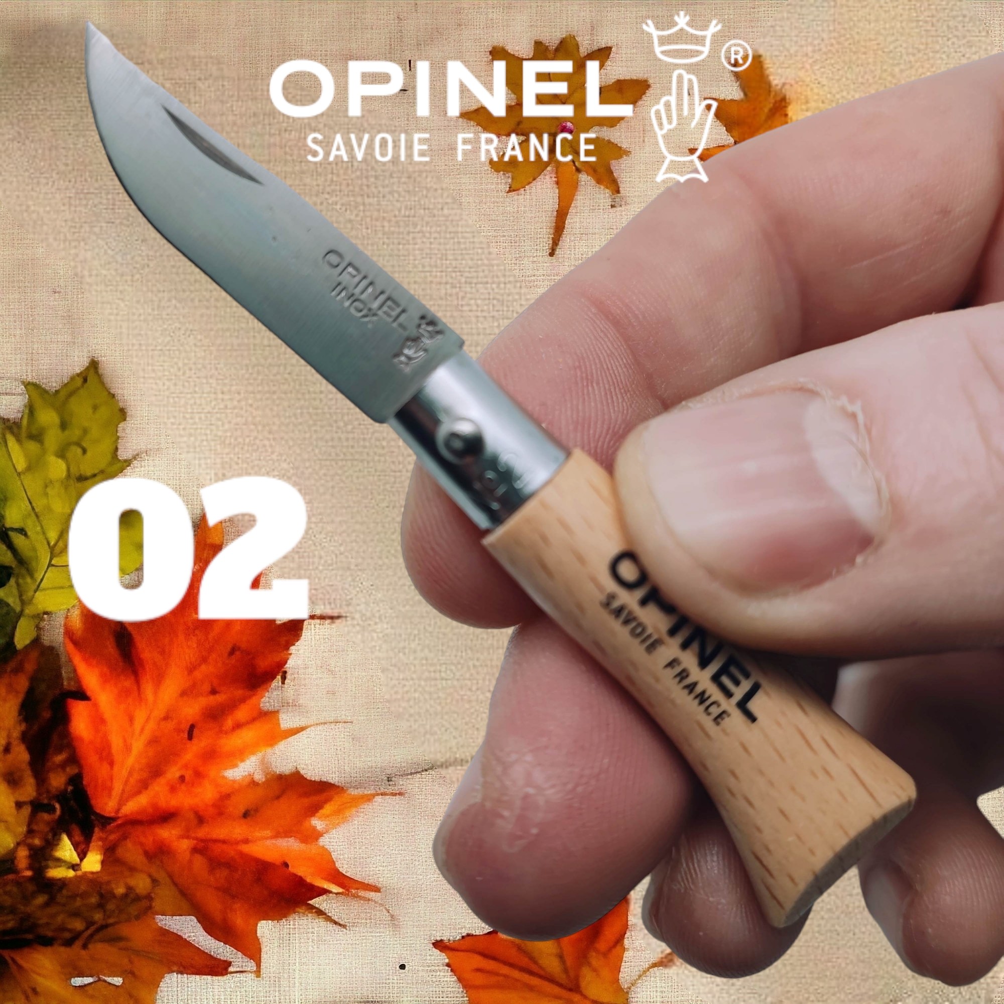 Couteau OPINEL 02 manche hetre lame inox /8cm