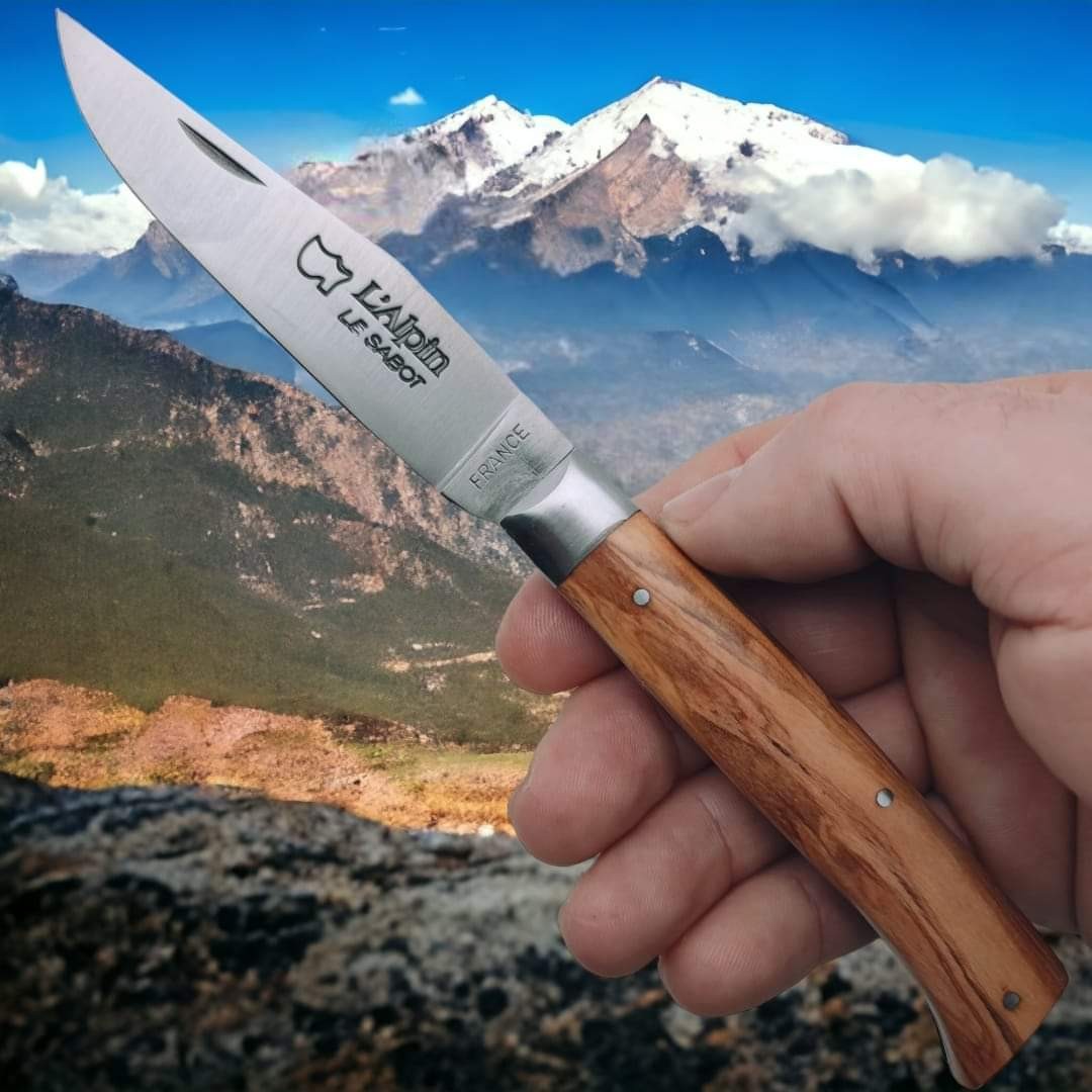 Couteau pliant l'Alpin Au Sabot en bois d'olivier