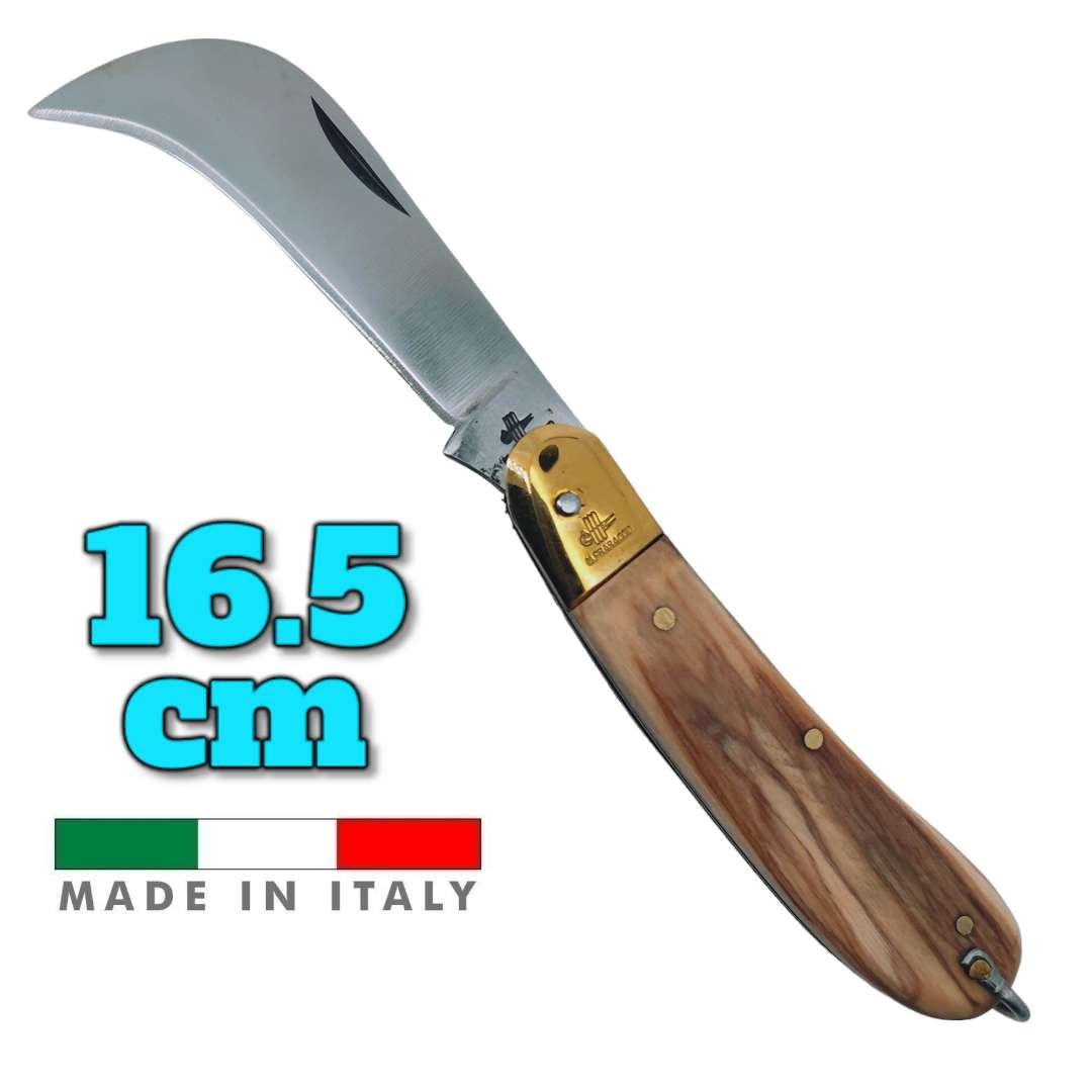 Couteau italien Fraraccio PCF serpette roncola olivier mitre laiton 16.5cm
