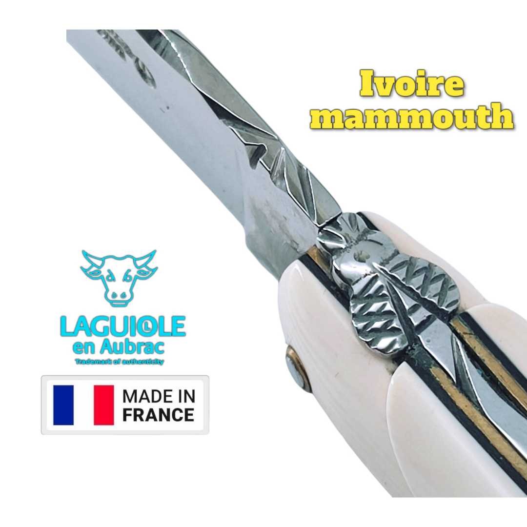 Couteau Laguiole Aubrac forgé ivoire mammouth plein manche 22cm