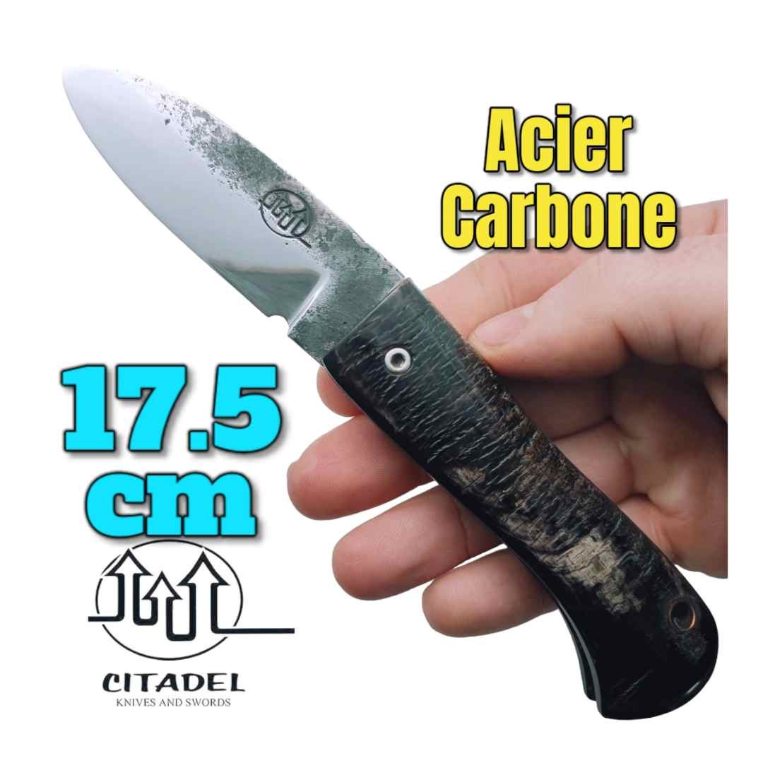 Petit couteau pliant artisanal Citadel Aizto corne buffle forgé main 17.5 cm 1
