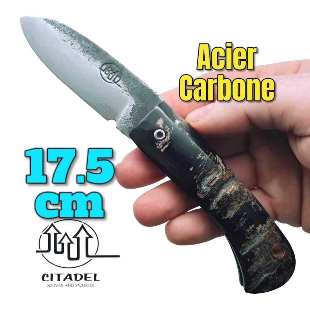 Petit couteau pliant artisanal Citadel Aizto corne buffle forgé main 17.5 cm 2