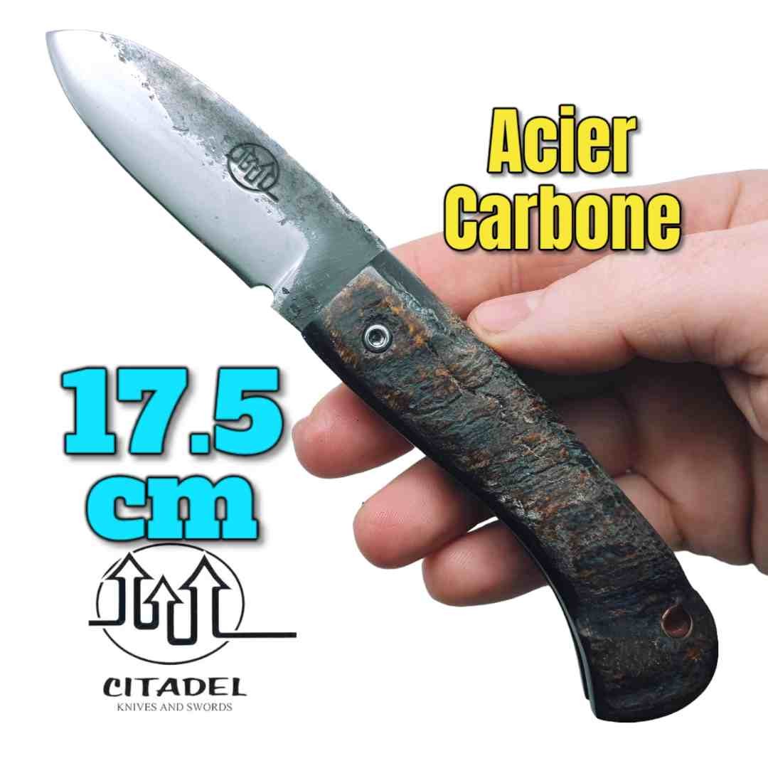 Petit couteau pliant artisanal Citadel Aizto corne buffle forgé main 17.5 cm  3