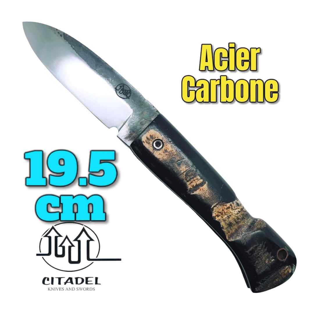 Couteau pliant artisanal Citadel Aizto corne buffle forgé main 19.5 cm N1