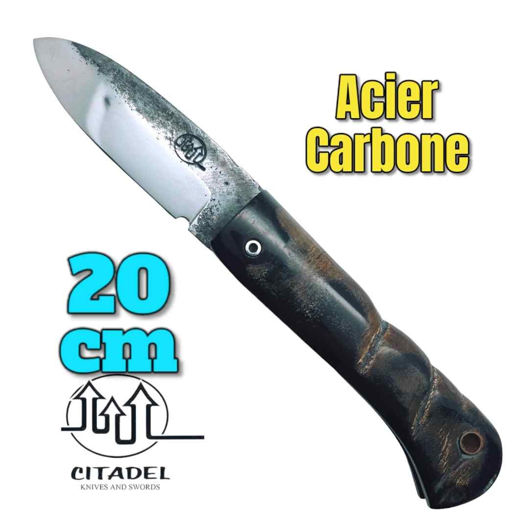 Couteau pliant artisanal Citadel Aizto corne buffle forgé main 20 cm N2