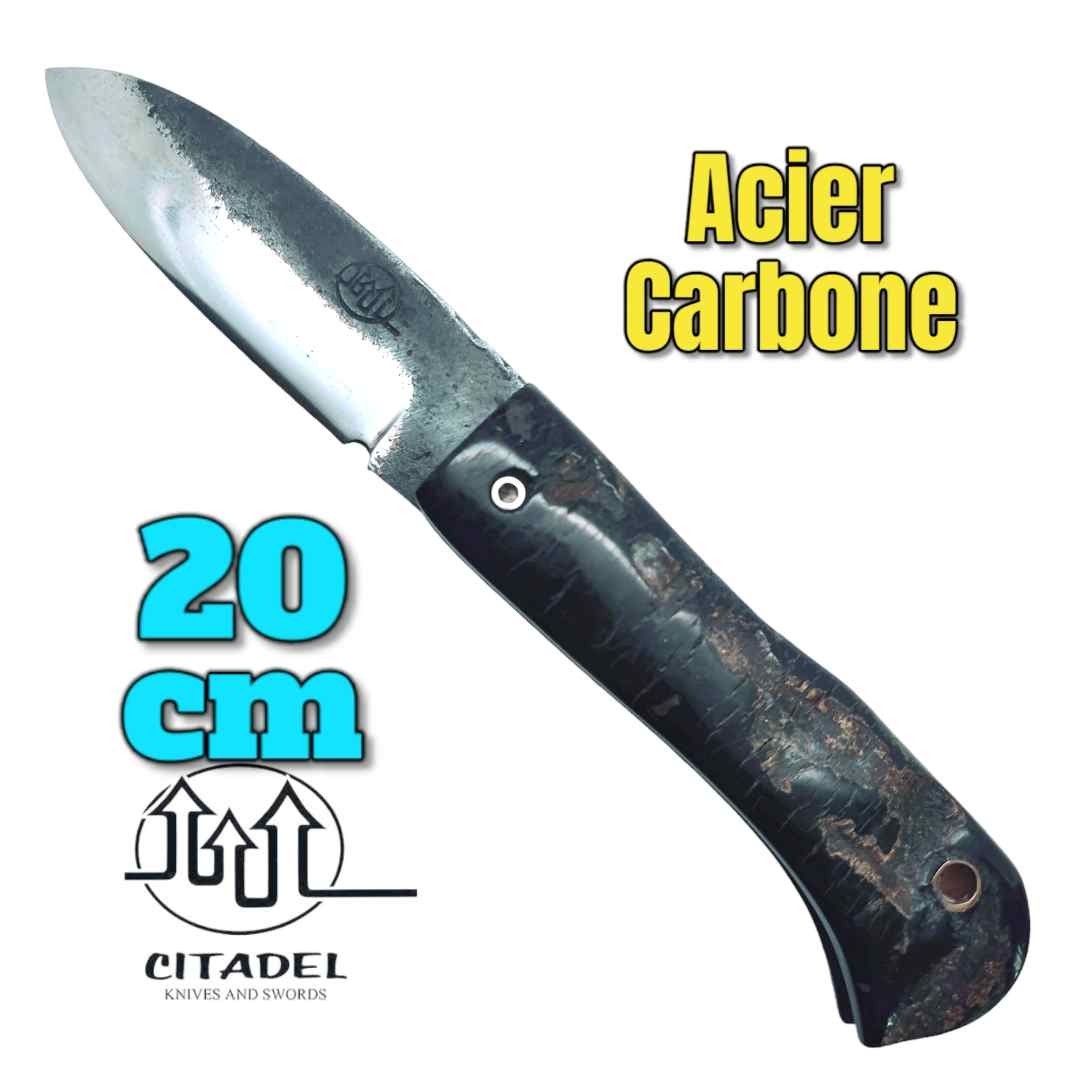 Couteau pliant artisanal Citadel Aizto corne buffle forgé main 20 cm N3